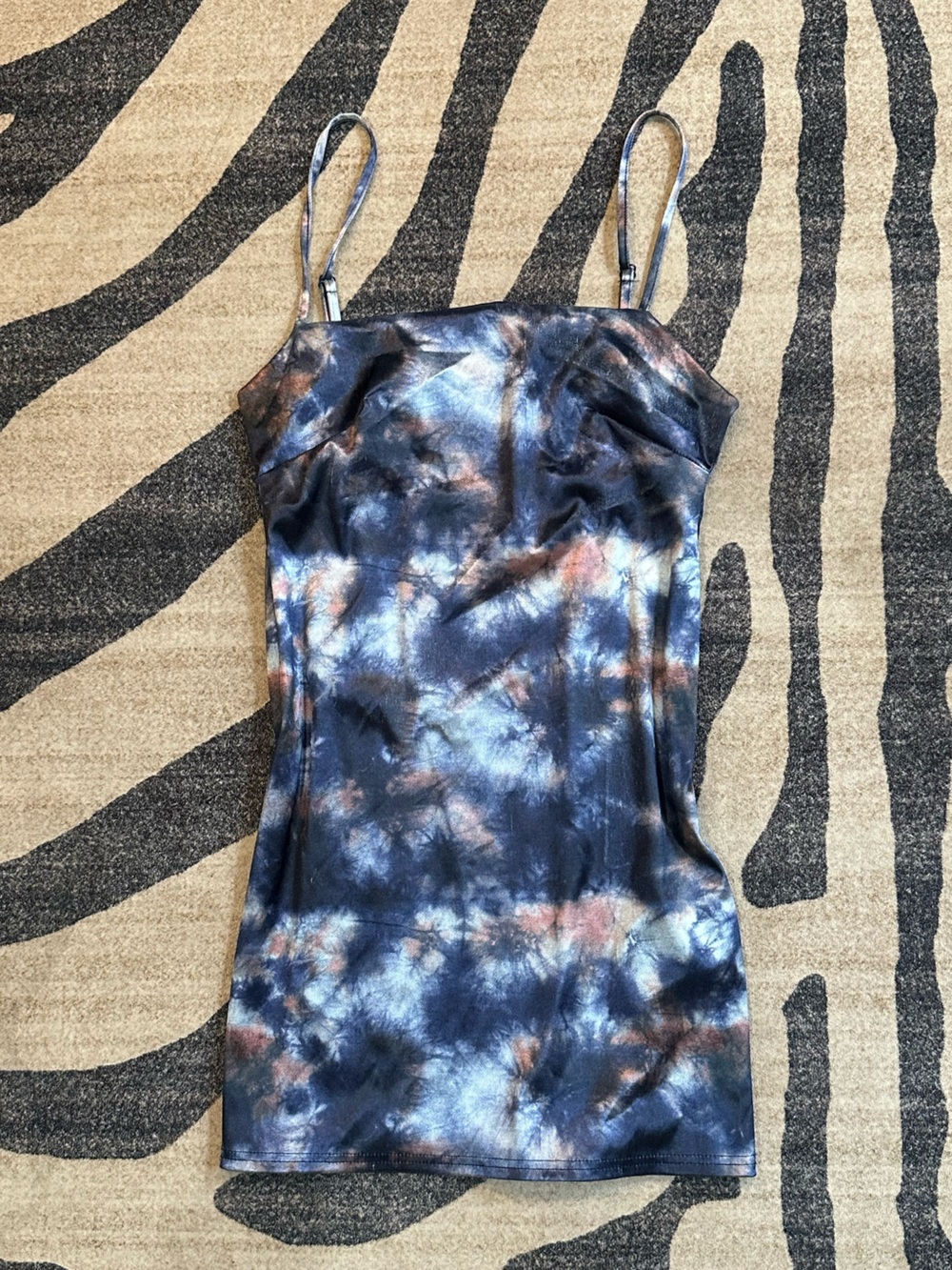 Urban Outfitters Navy and Light Blue Satin Slip Dress